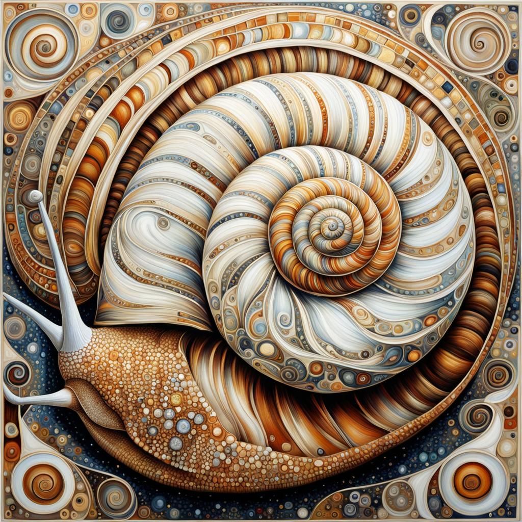 Hyperrealistic Snail in Klimt-Inspired Mosaic Style