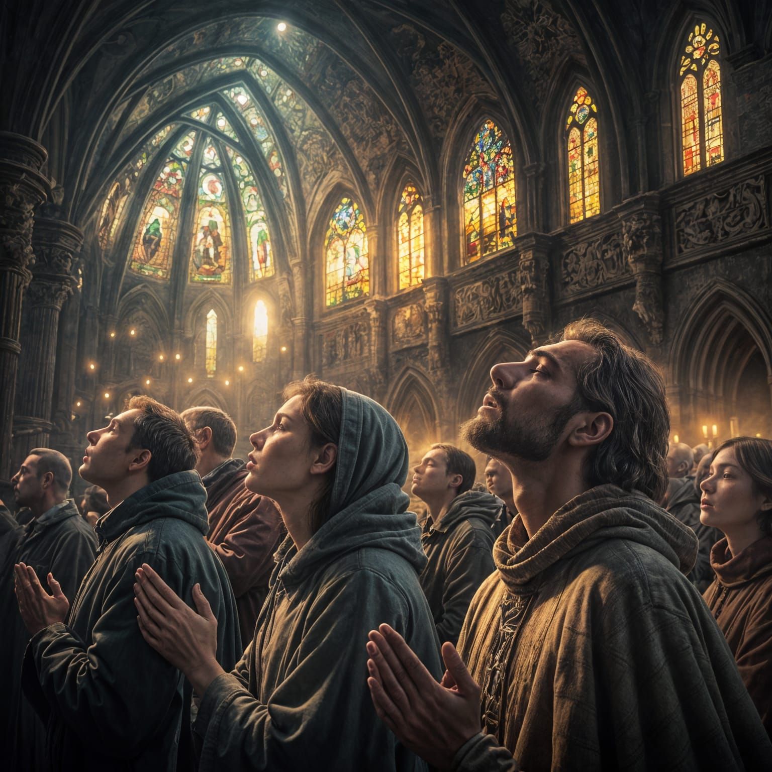 Devout Congregation in Grand Cathedral