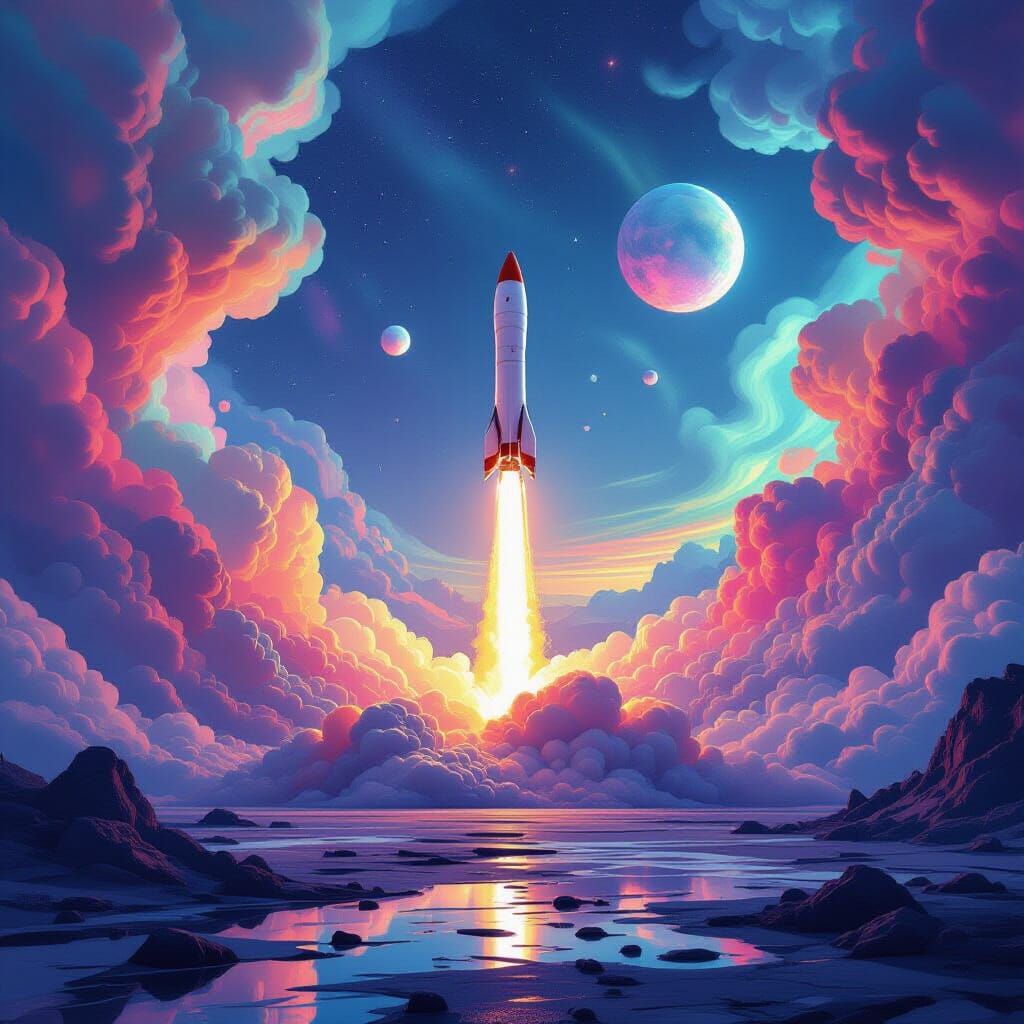 Rocket Landing on Alien Planet in Expressionist Style