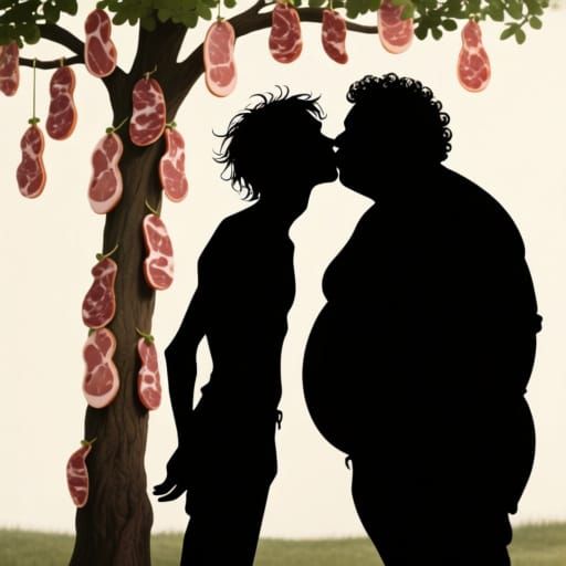 Couple Kisses Beneath Bologna Tree Silhouette