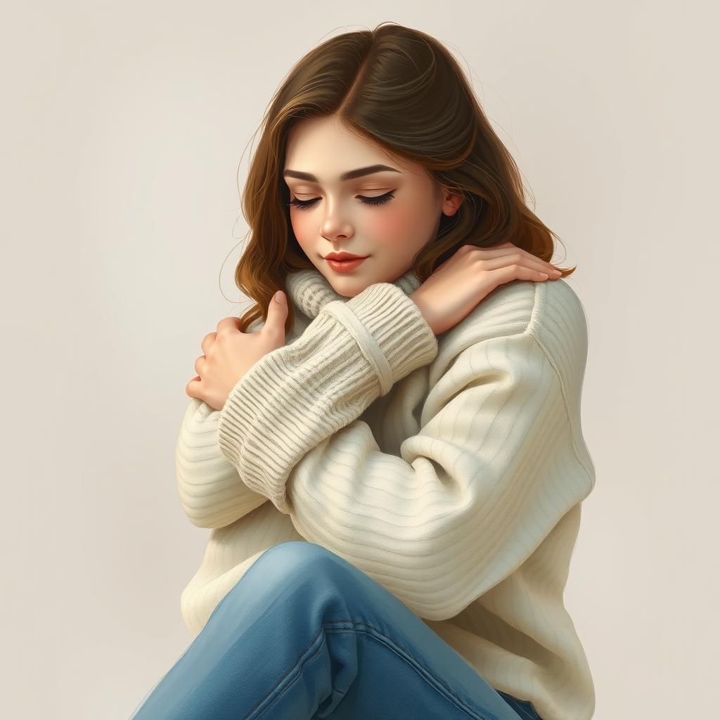 Woman in Warm Embrace: Serene Portrait