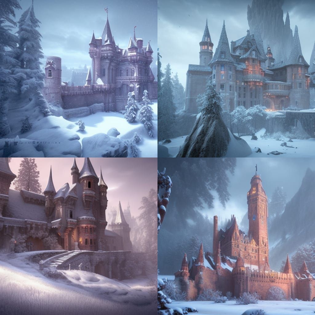 Fantastical Castle in Snow: Detailed Matte Painting
