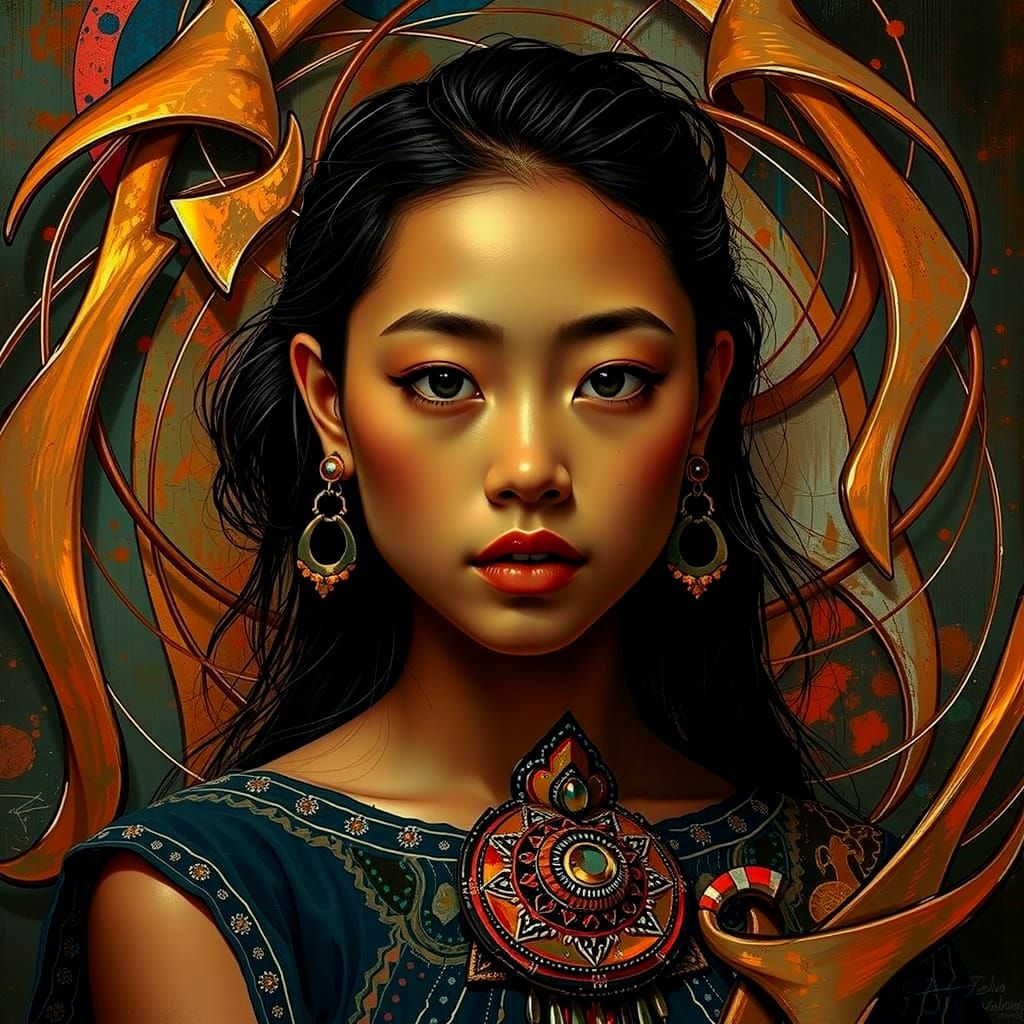 Abstract Expressionism with Iridescent Swirling Patterns