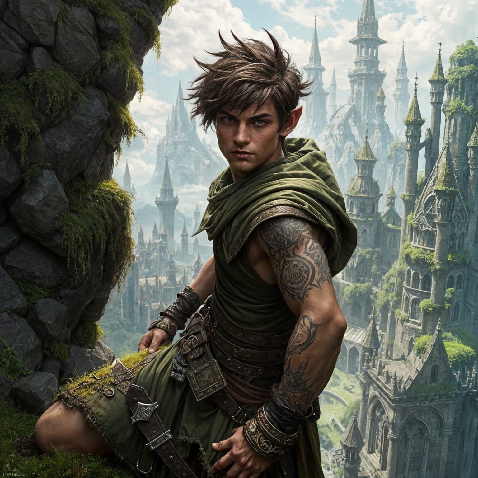 Mysterious Elven City Rogue in Brown Cloak