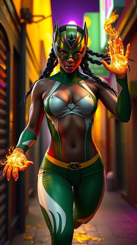 Supernova Heroine in Neon Alley, Digital Matte Painting