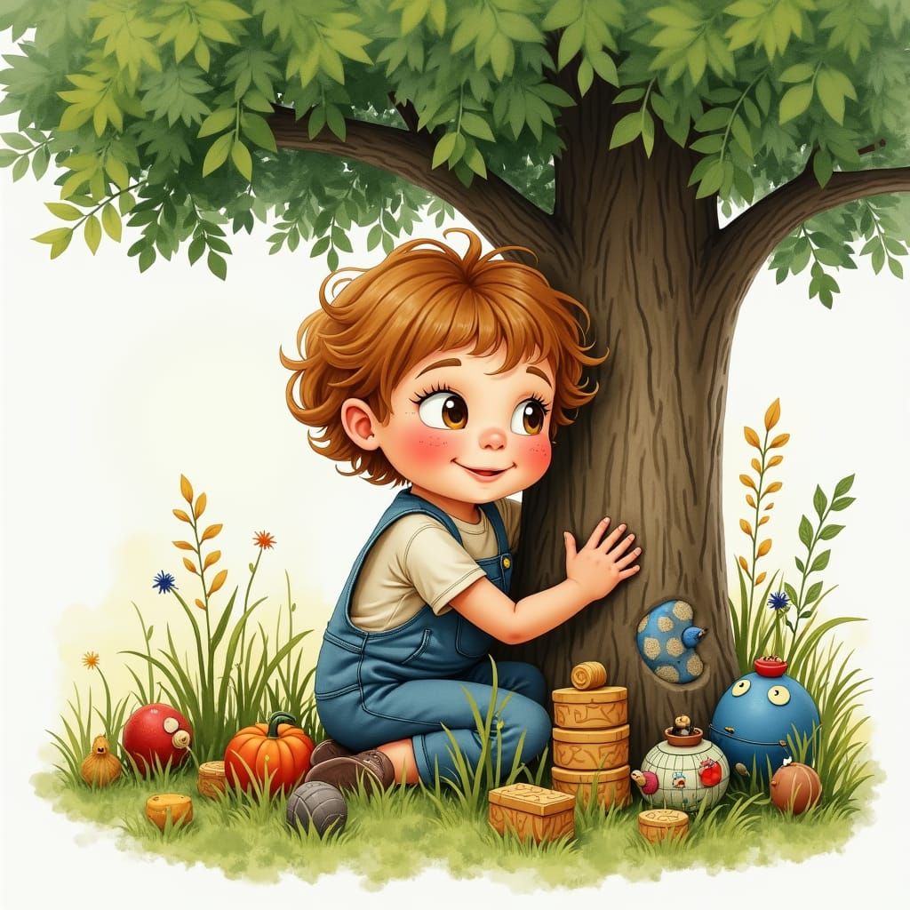 Child's Miniature World: Whimsical Watercolor Dreamscape