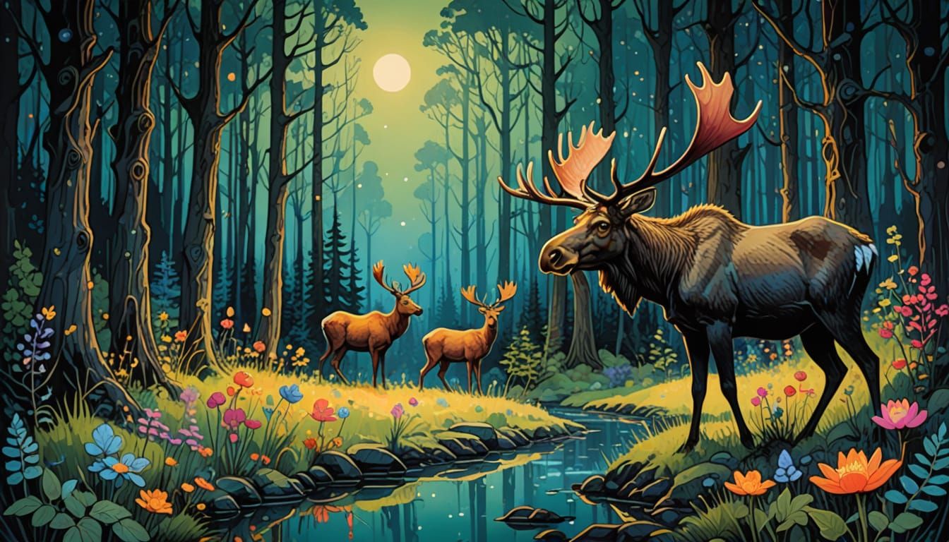 Enchanted Forest Animals in Cheerful Watercolor and Ink