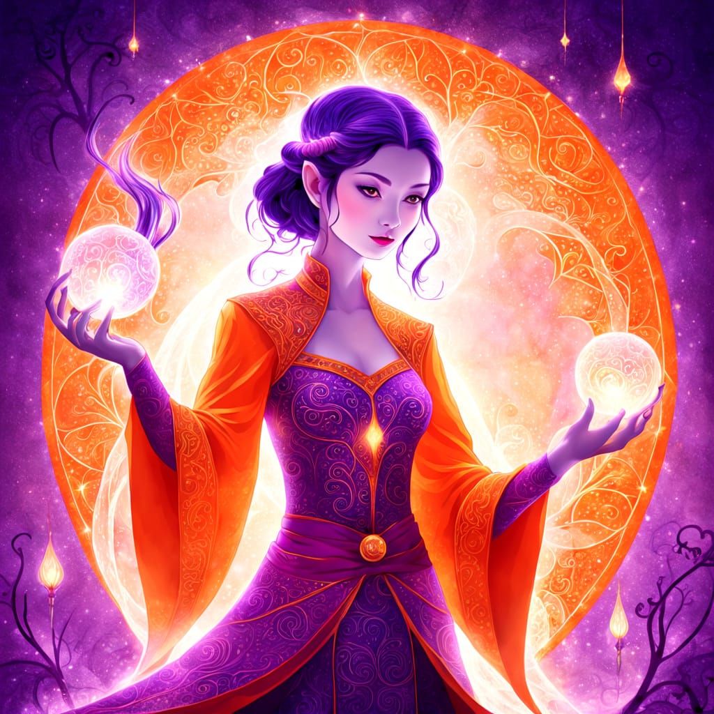 Ethereal Elf in Vibrant Spellcasting Scene