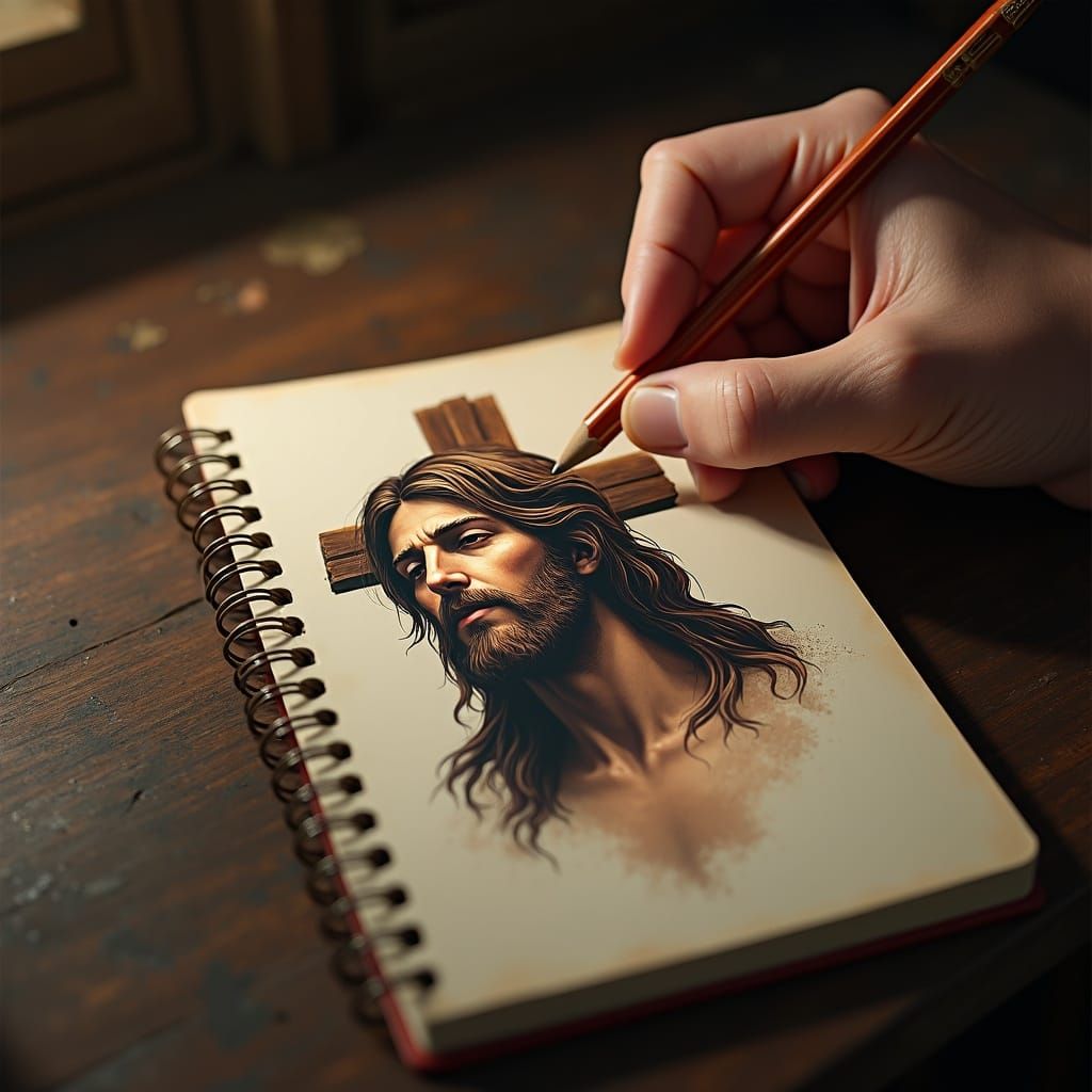 Jesus 3D Concept Art Emerging from Pencil