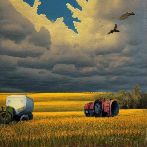 Golden Wheat Farm: Grotesque Oil Painting Masterpiece