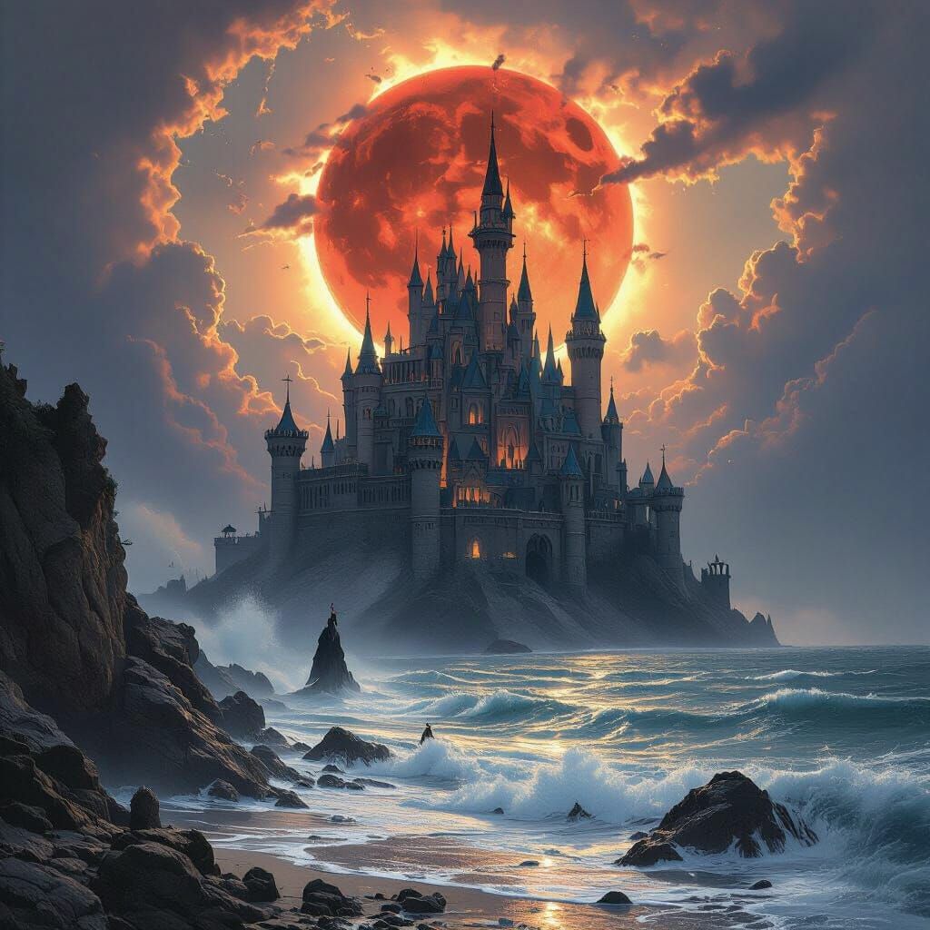 Haunted Castle Under Dark Fantasy Eclipse