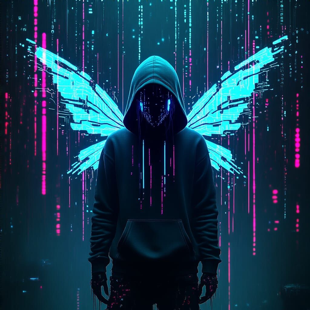 Cyber Fairy Glitching in Digital Realm in Cyberpunk Style