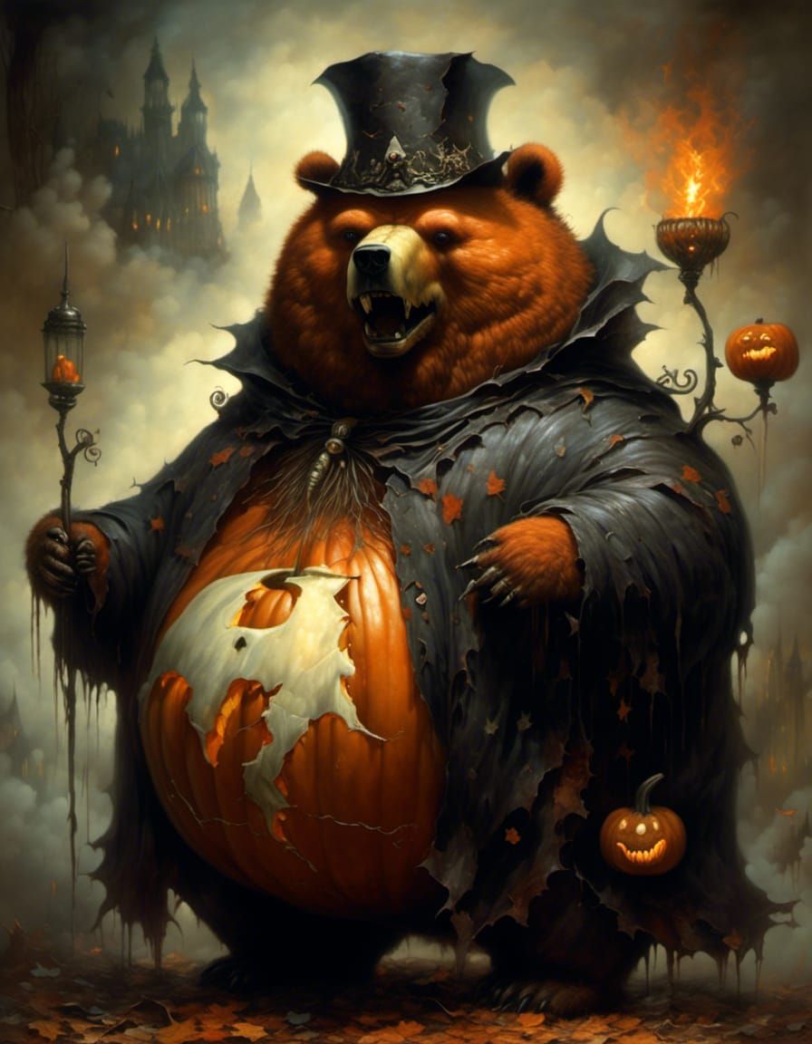 Dark Pumpkin Magical Evil Wizard Bear Portrait