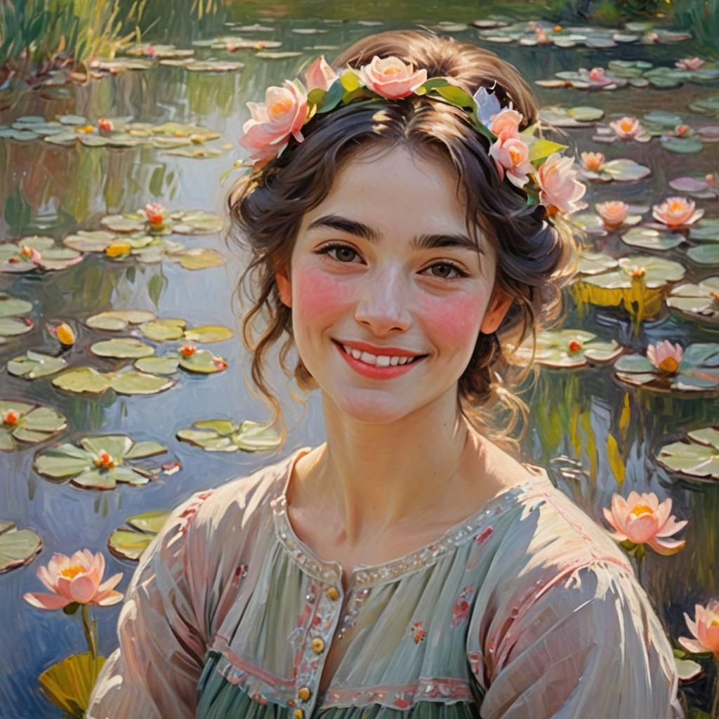 Smiling Woman's Face in Impressionist Style