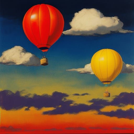 Red Balloon Against Yellow Sky: Expressionist Painting