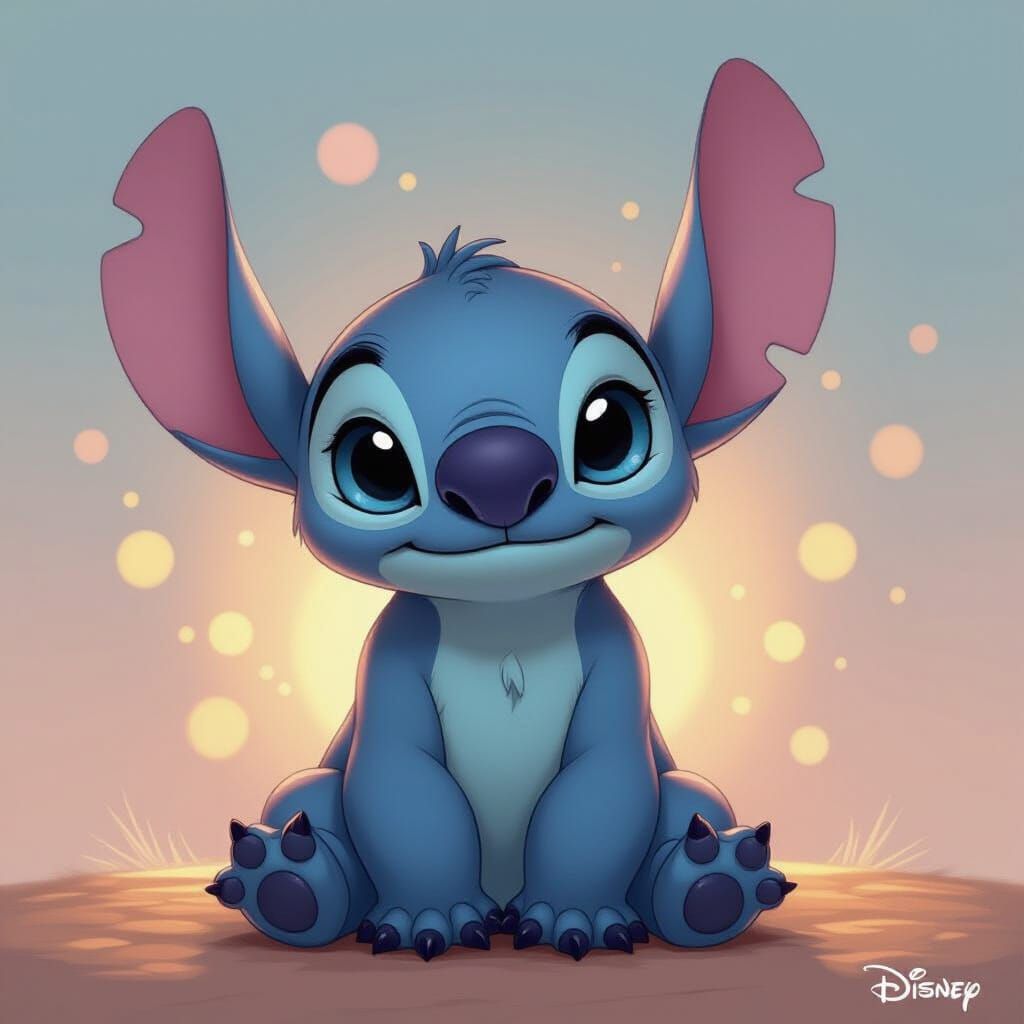 Hyperrealistic Stitch Portrait with Colorful Background