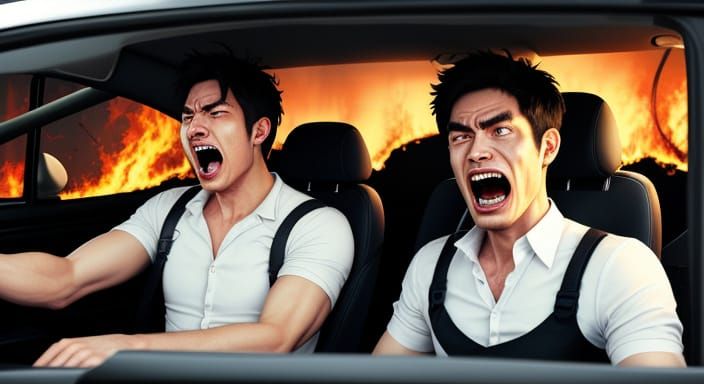 Trapped Men Scream in Burning Car