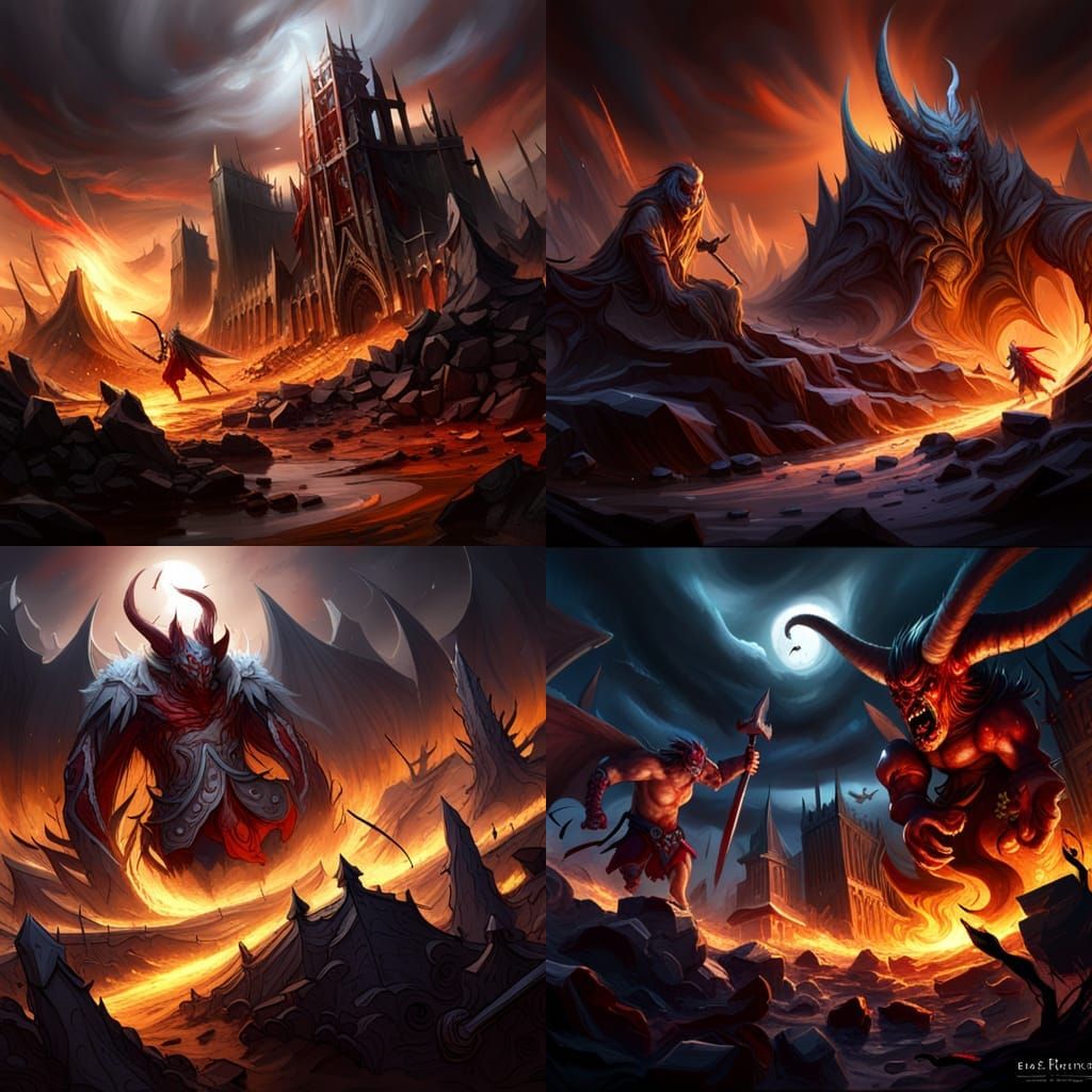 Demonic Battle in Heaven and Hell, Dark Fantasy Art