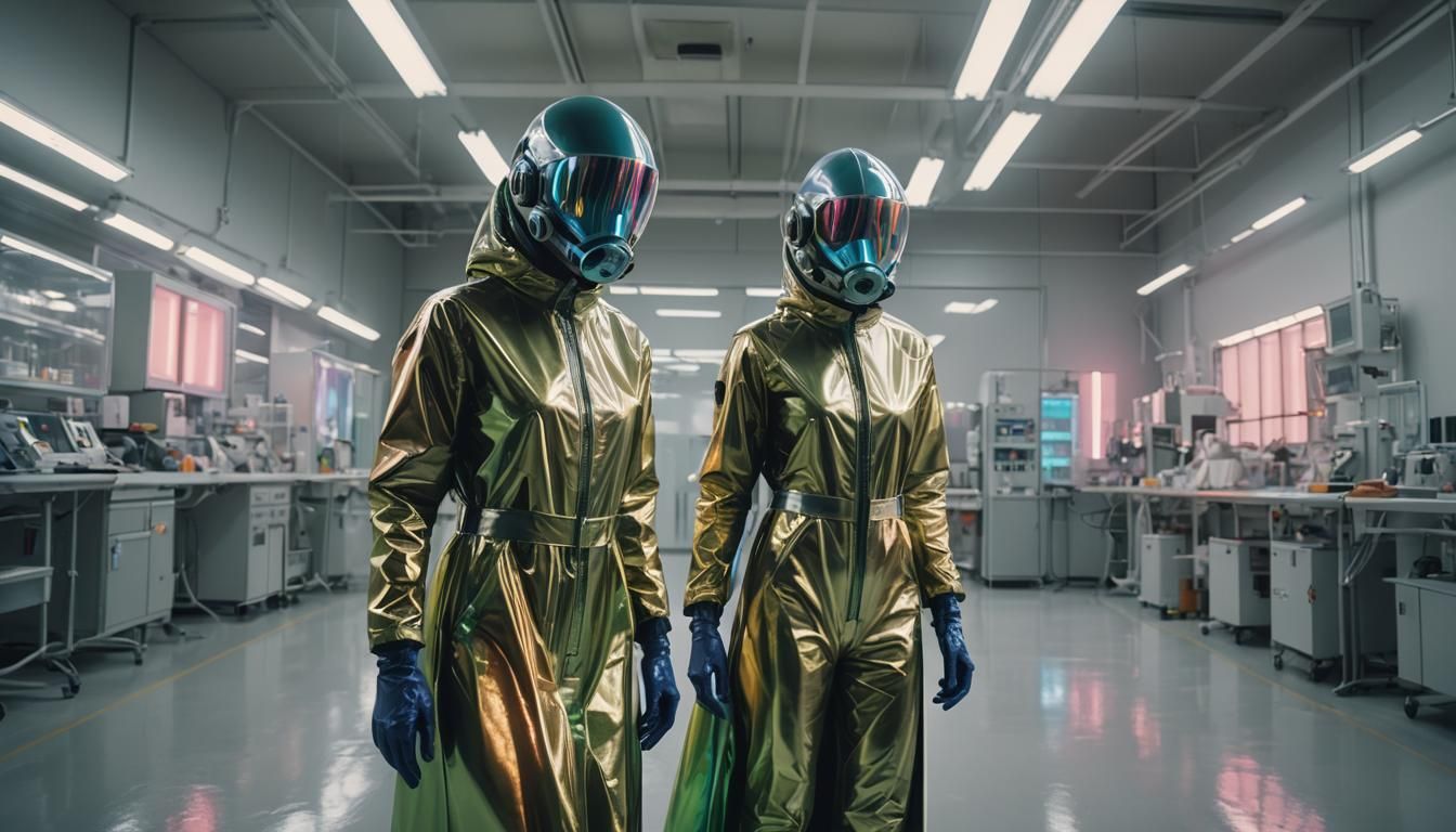 Futuristic Hazmat Woman in Sci-Fi Film Noir Style