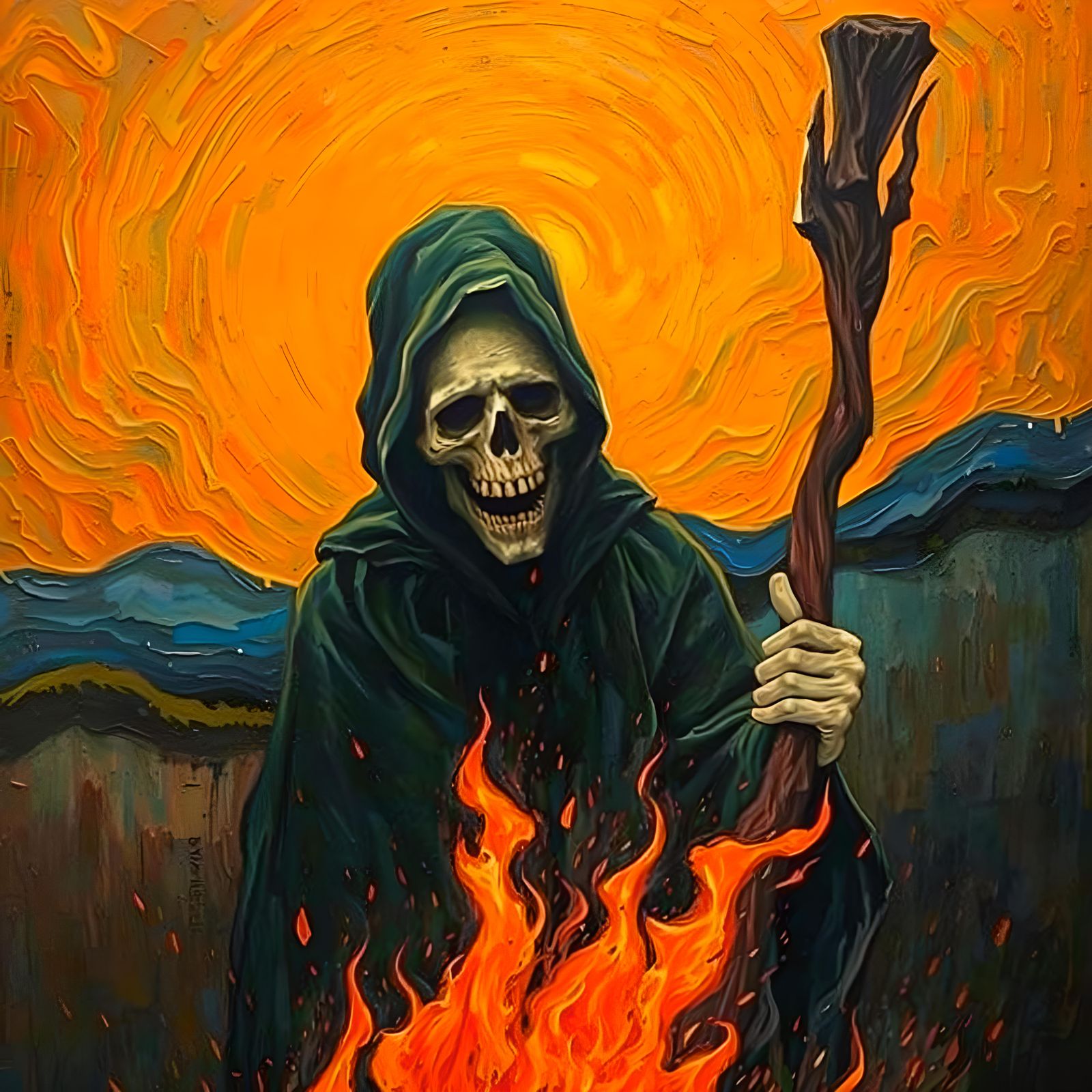 Fiery Grim Reaper Wraith in Fauvist Style
