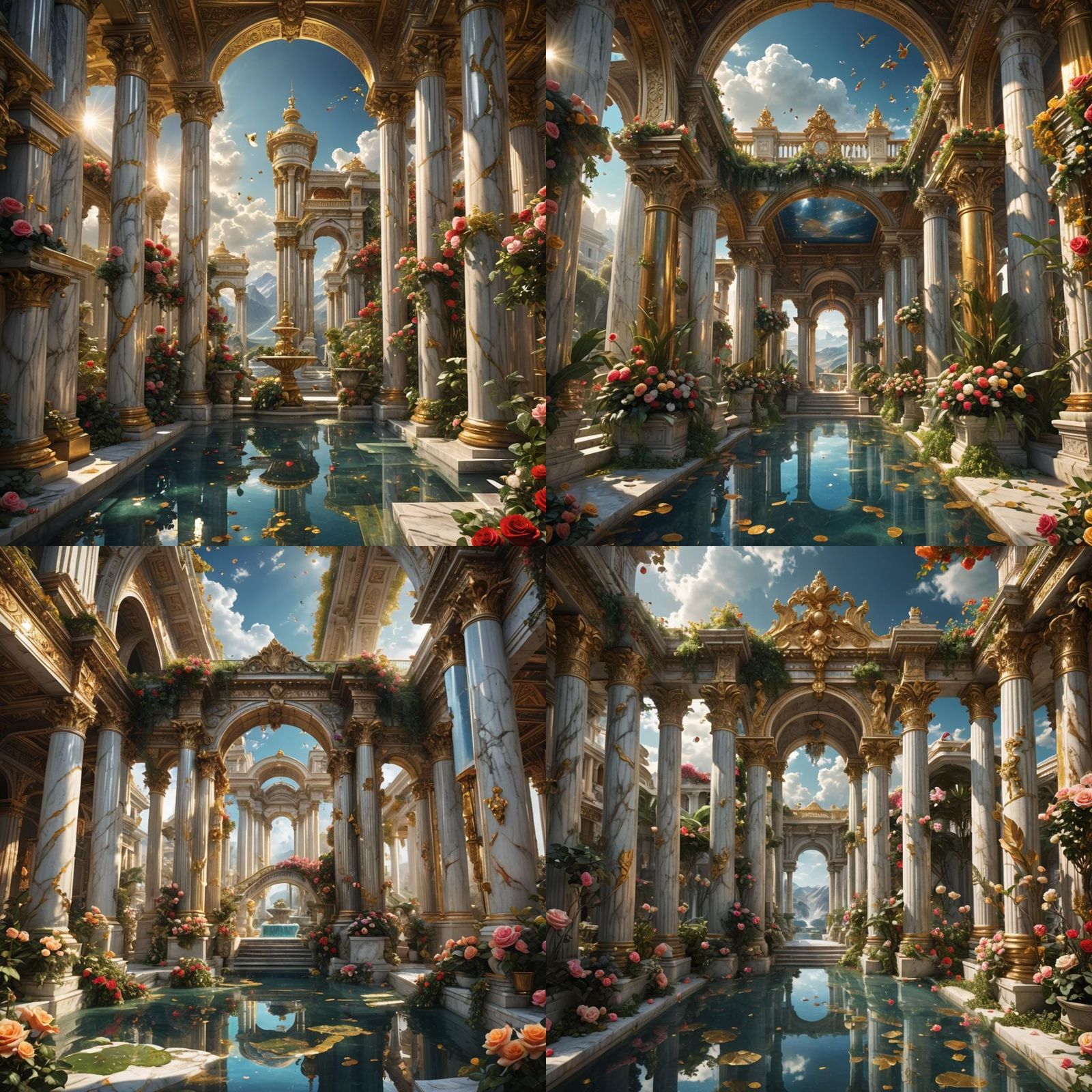 Heavenly Garden with Marble Pools and Roses