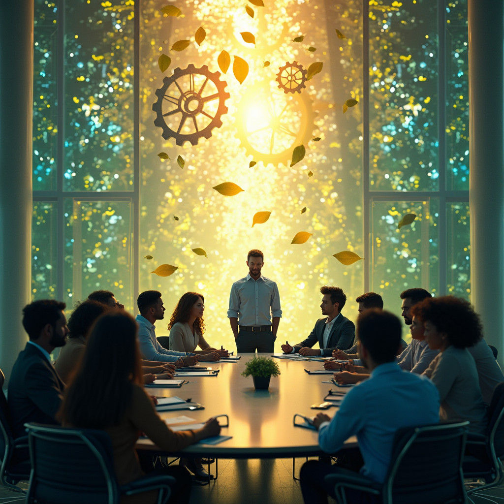 Diverse Team Brainstorms in Sunlit Boardroom