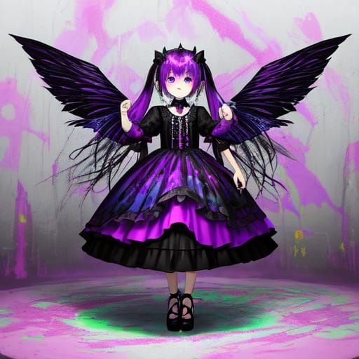 Little Angel Girl in Gothic Horror Chibi Style with Violet E...