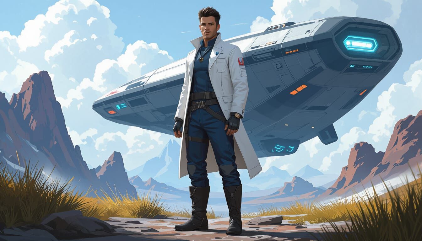 Athletic Man in Lab Coat: Sci-Fi Character Design