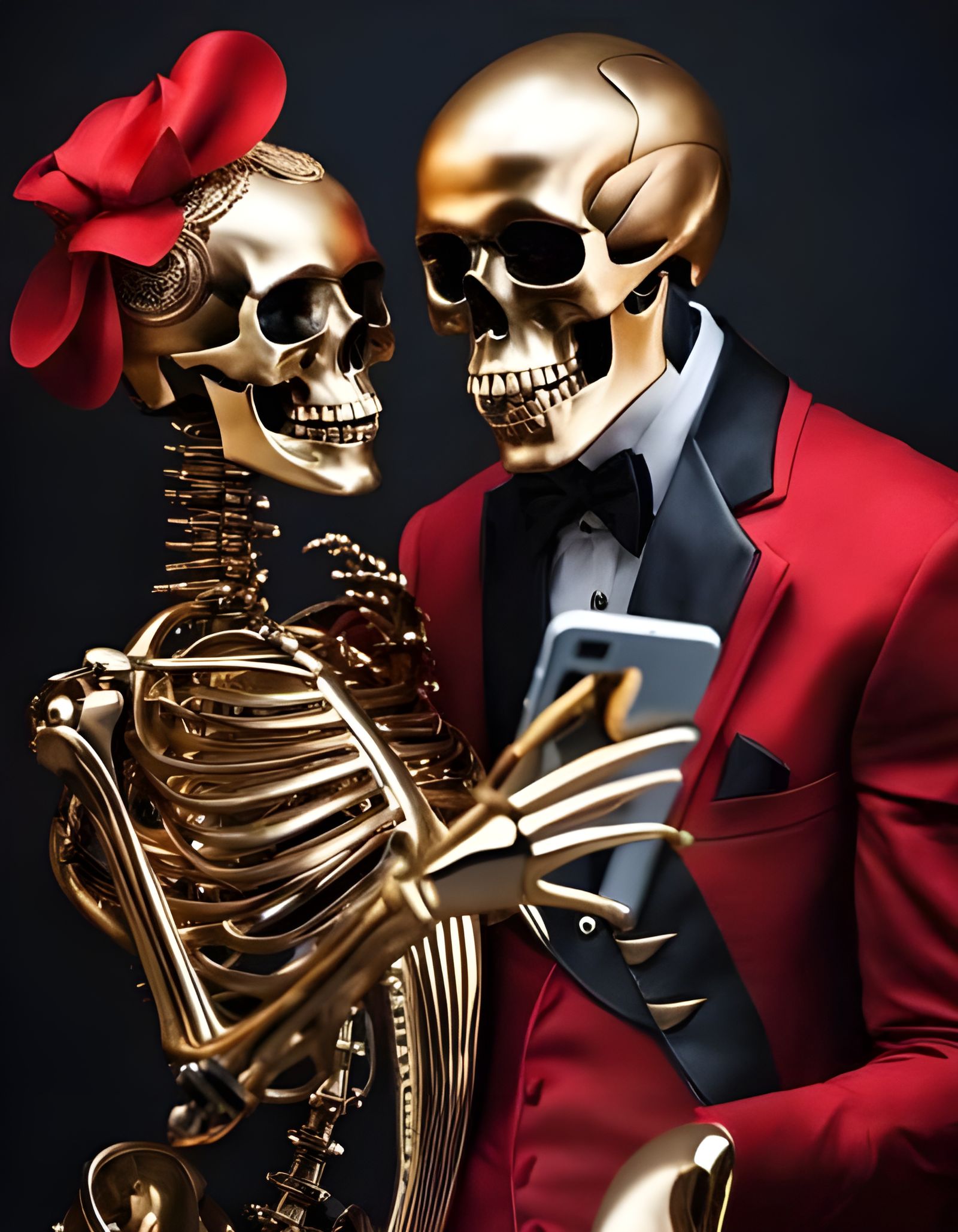Laughing Skeletons Selfie: Digital Portrait in Vibrant Color...