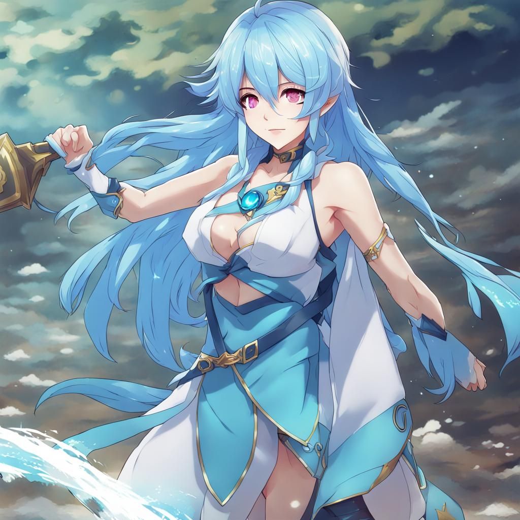 Anime Style Hydro Character with Blue Hair