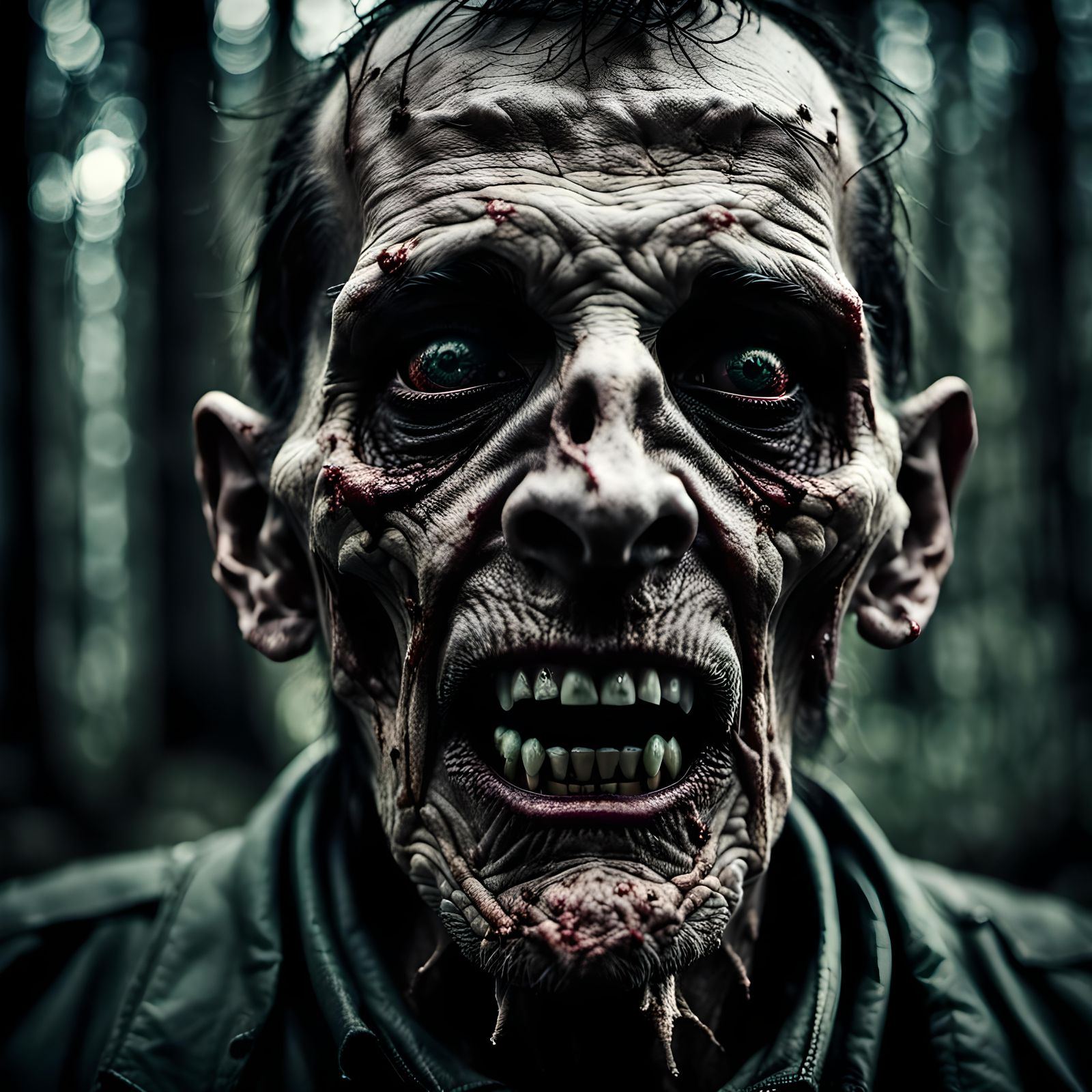 Screaming Undead Portrait in Forest, Ambient Light