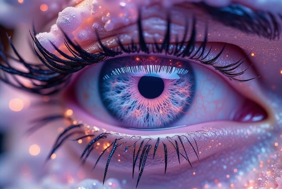 Surreal Human Eye with Celestial Rose Bloom