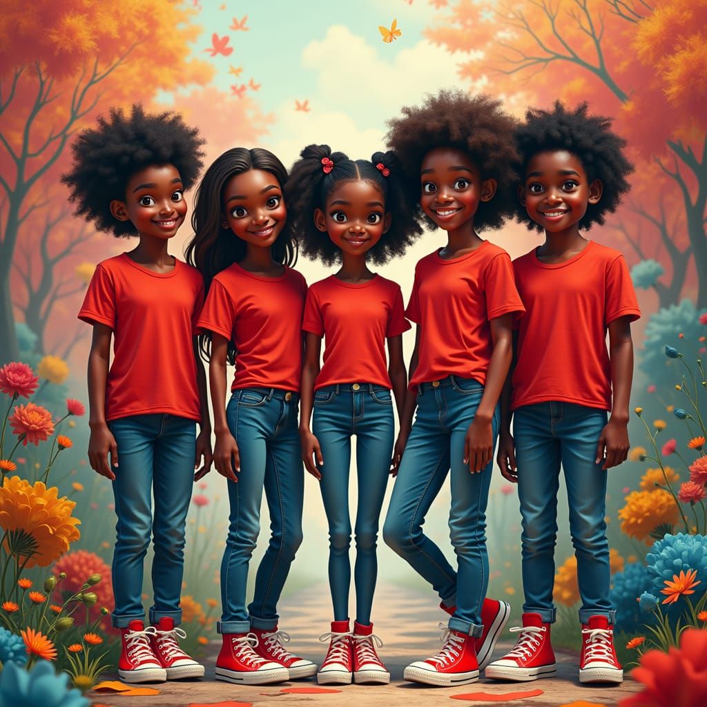 Whimsical Teens in Fantastical Acrylic and Oil Painting