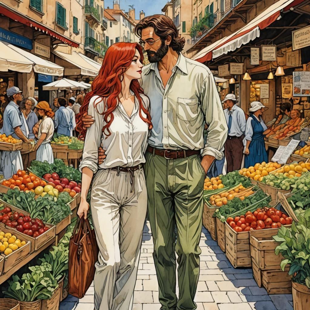 Romantic Couple in Aix-en-Provence Market, Bande Dessinée St...