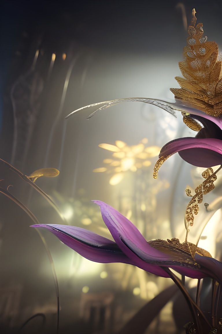 Metallic Lily in Teslapunk Style, 8K Resolution