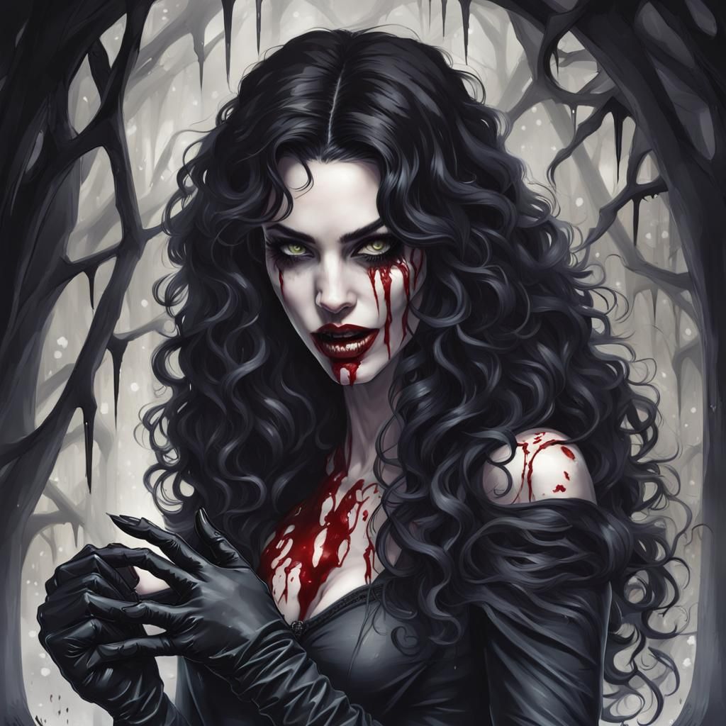 Blood Dripping Vampire with Sharp Fangs