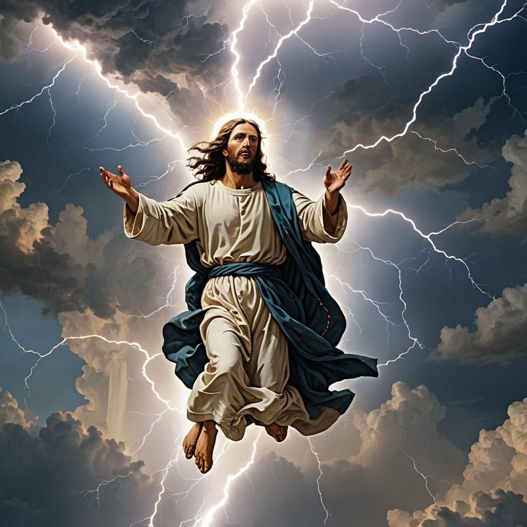 Jesus in the Sky Throwing Lightning