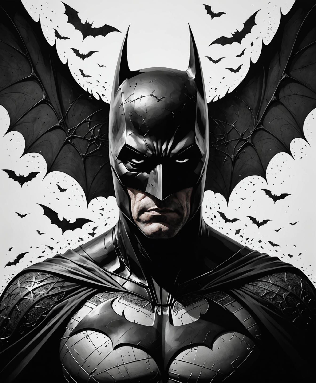 Mystical Batman Portrait in Fine-Line Illustration Style