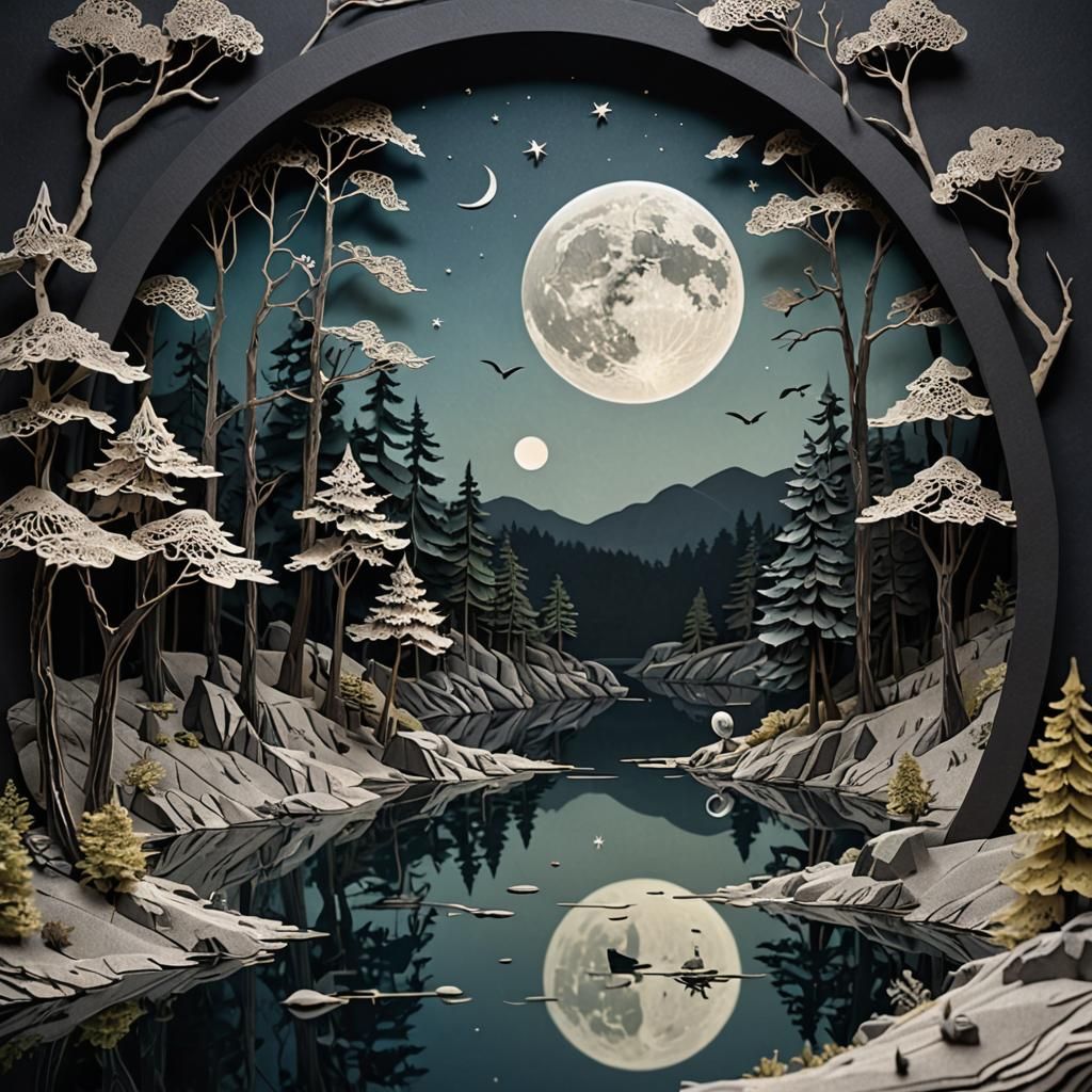 Moonlit Lake Owl in 3D Paper Lace