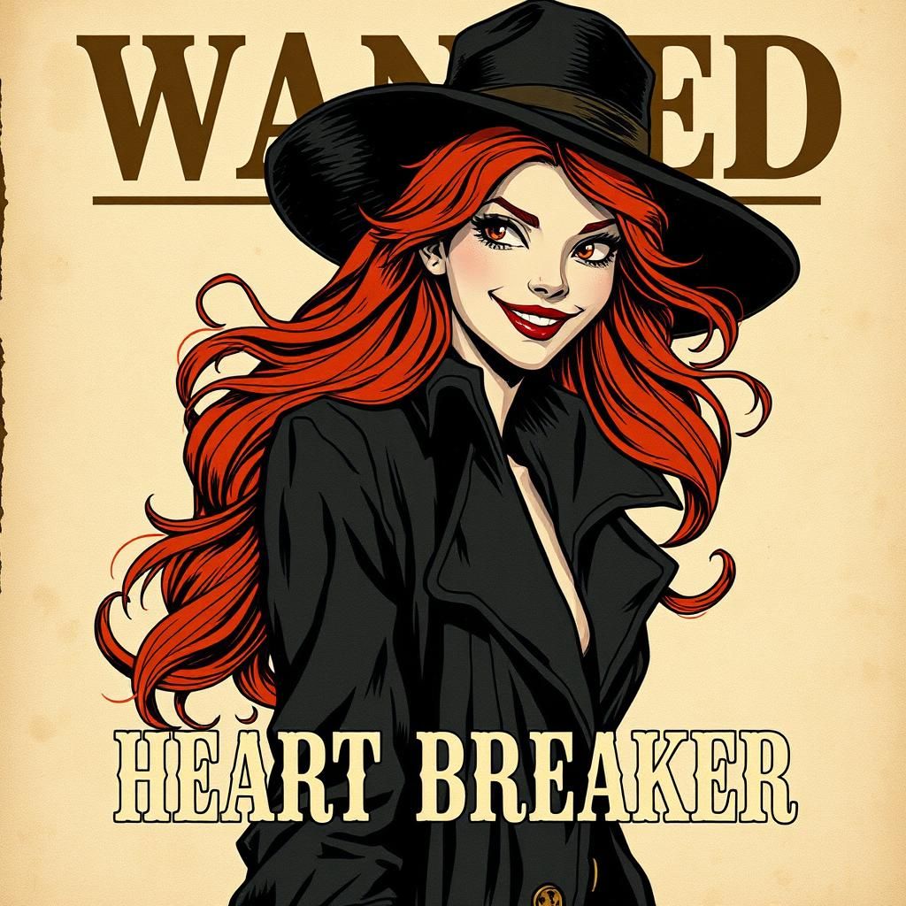 Wanted: Redhead Heartbreaker in Engraving Style