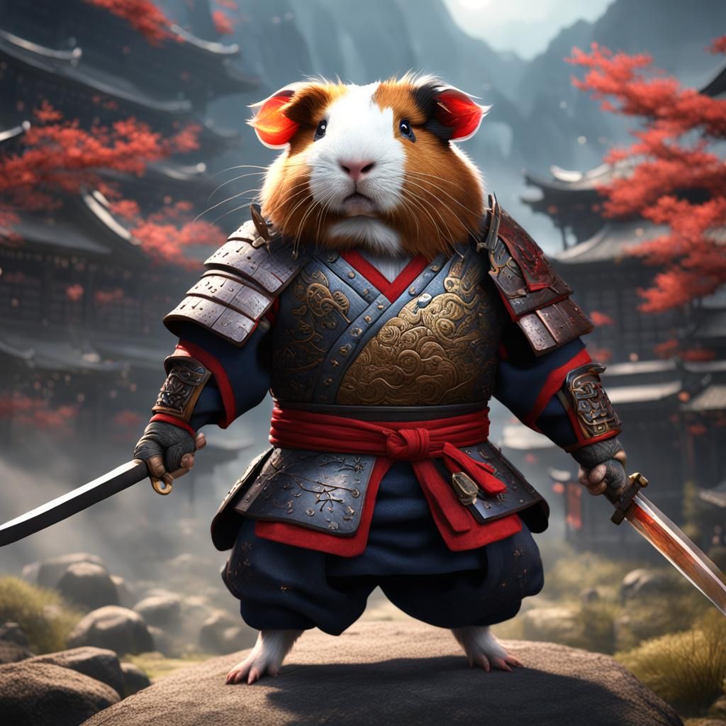 Guinea Pig Samurai in Detailed Matte Painting