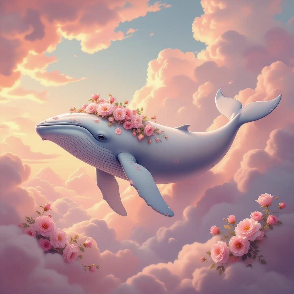 Whale with Flowers in Rococo Style