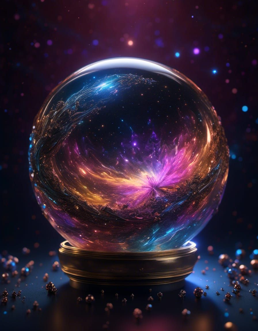 Glass Orb Emitting Energy in Space: CGI Render