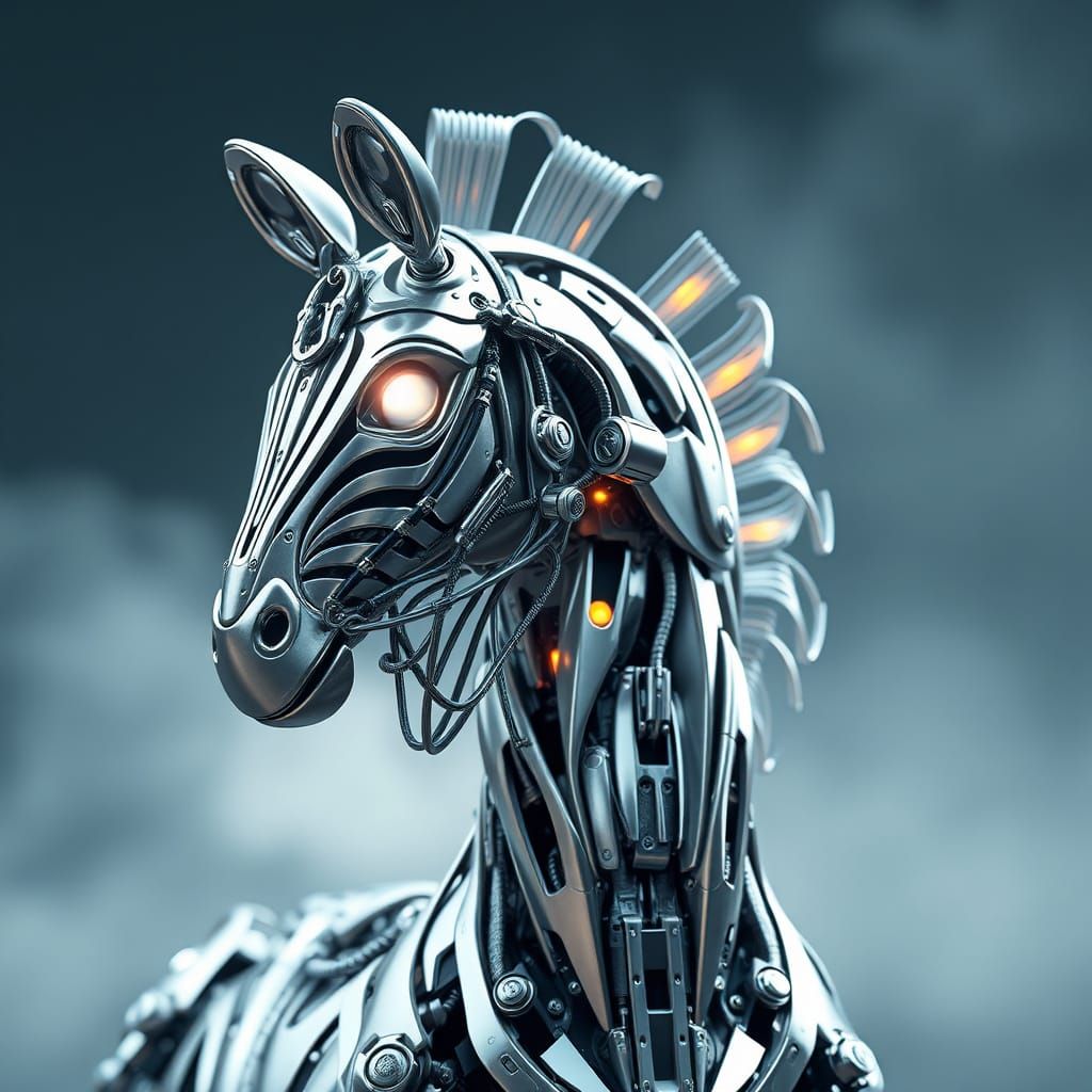 Liquid Metal Robot Zebra with Glowing Eyes