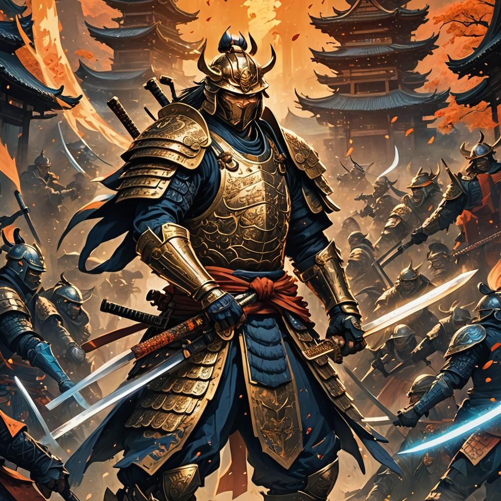 Glowing Samurai Slaying Warriors: Epic Fantasy Art