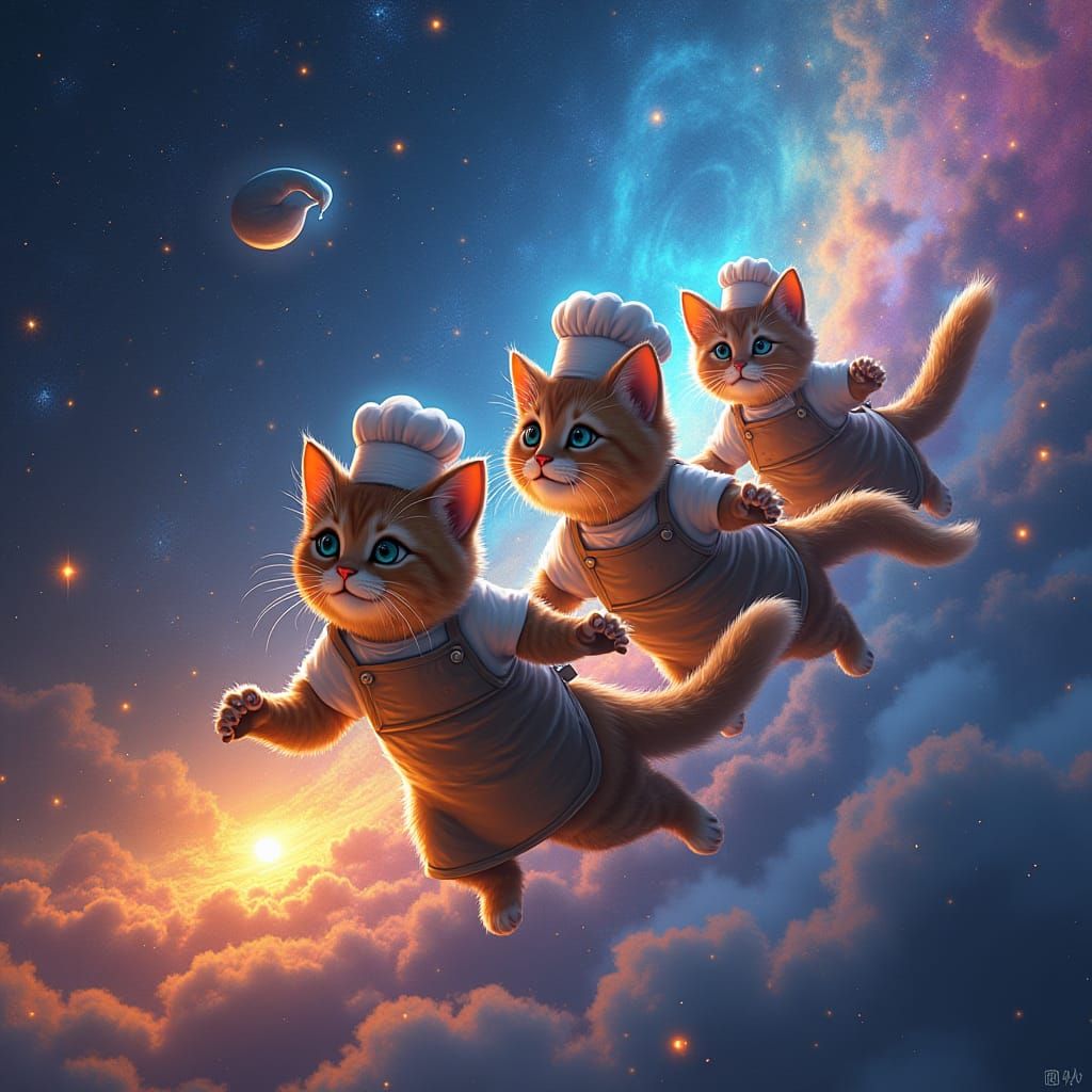 Cosmic Chefs: Cats Cooking in Space