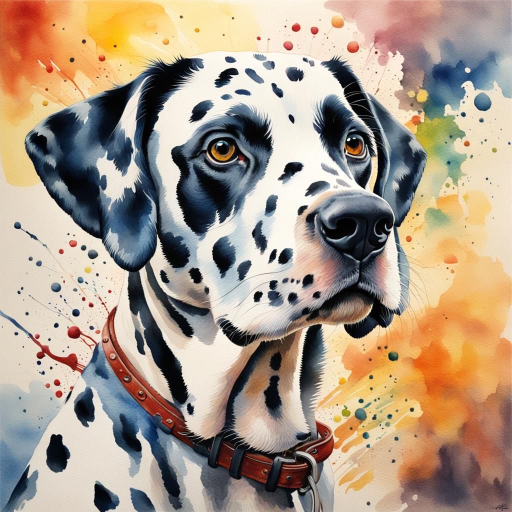 Hyperrealistic Watercolor Dalmatian Splash Art