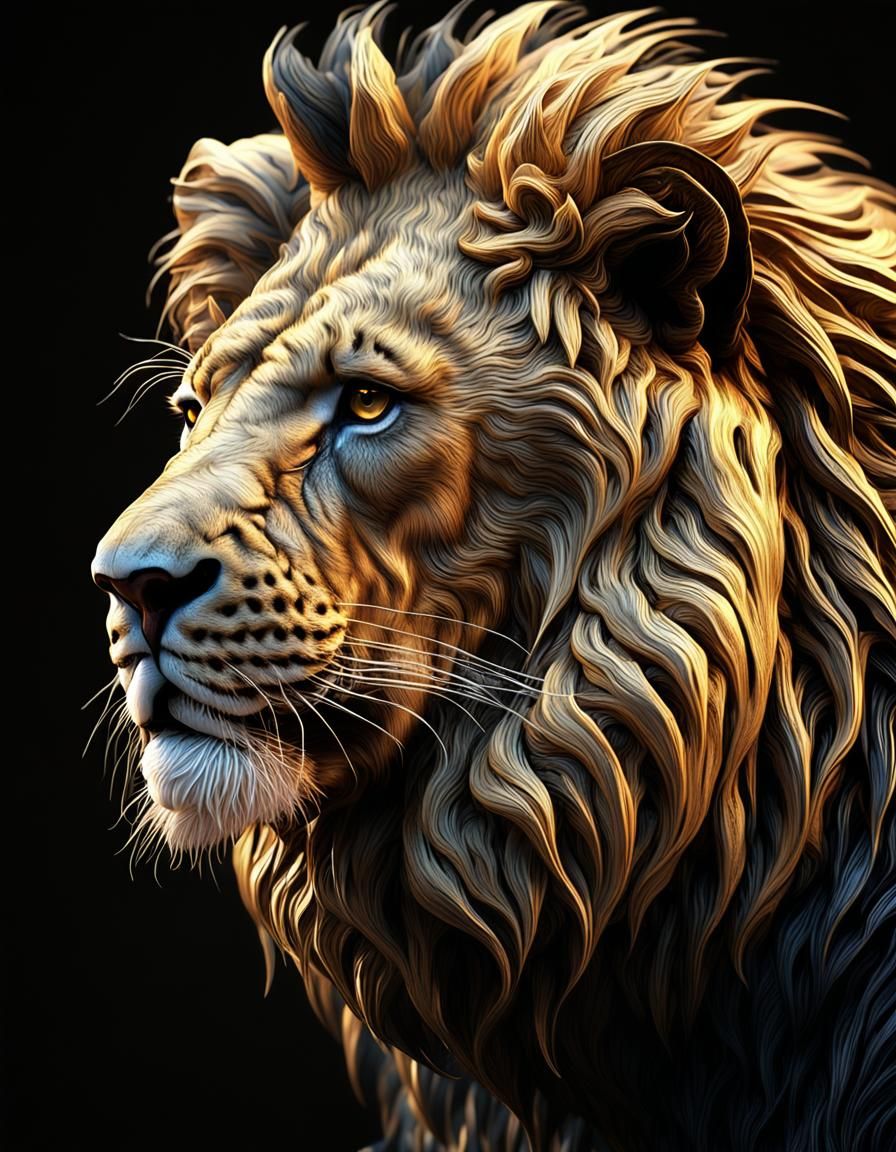 Liquid Gold Lion in Octane Render Style