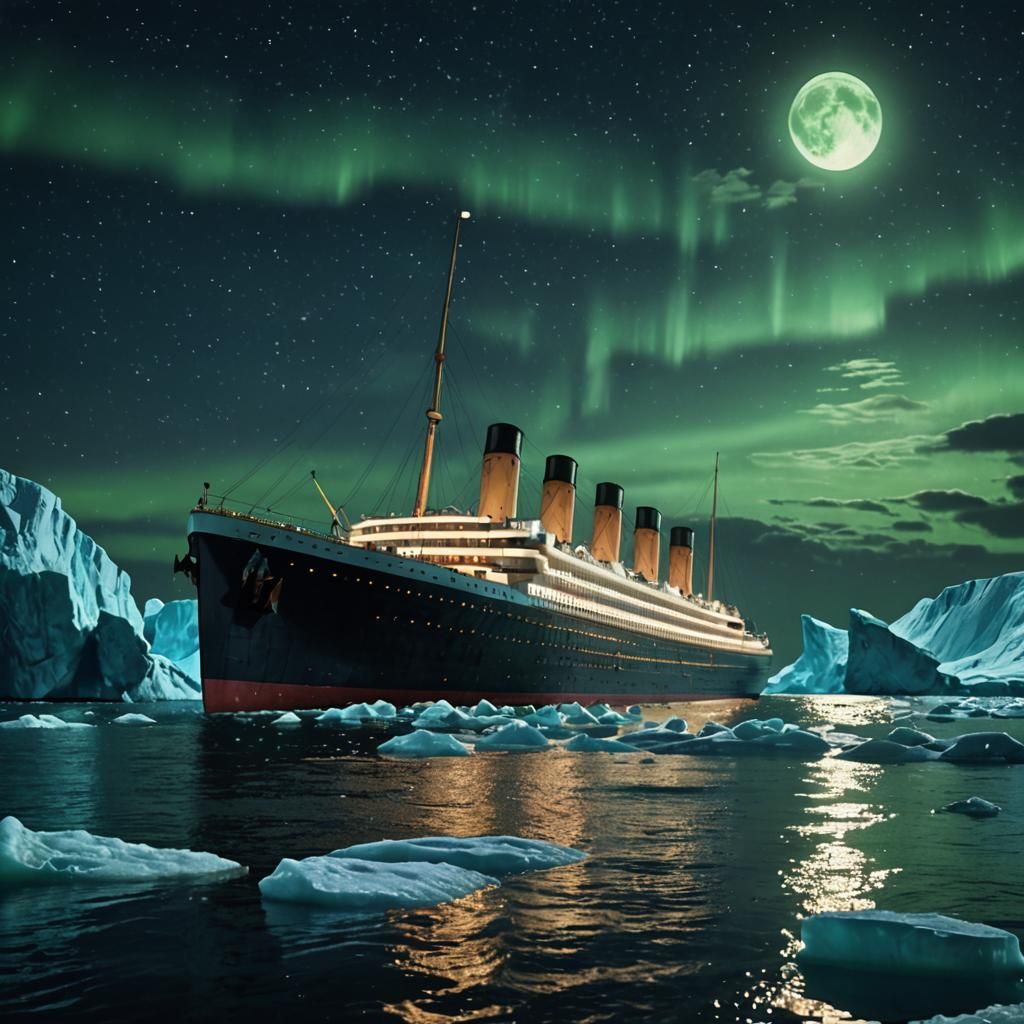 I can see the TITANIC ship from the side, the rear part of t...