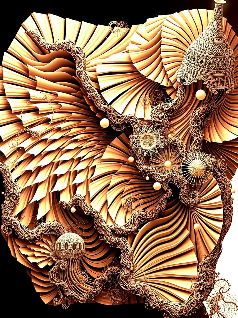 Intricate Surreal Abstract Landscape with Moon-Boat